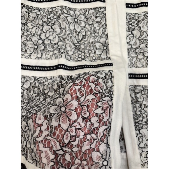 Chicos Size 3 Black & White Lace Blazer Open Front Sheer - Picture 3 of 8